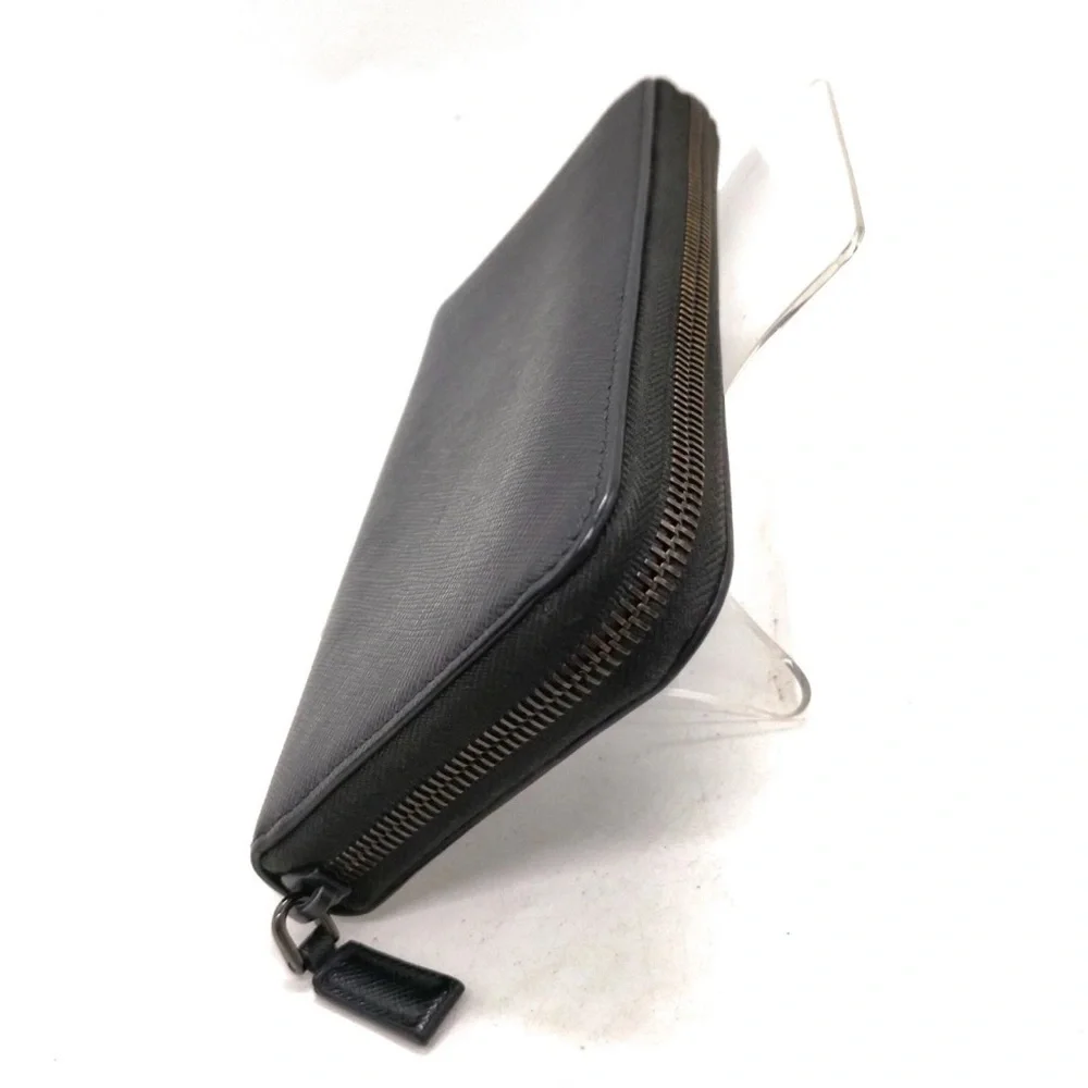Prada Long Wallet Black Leather With Gray and White bi color inside authentic